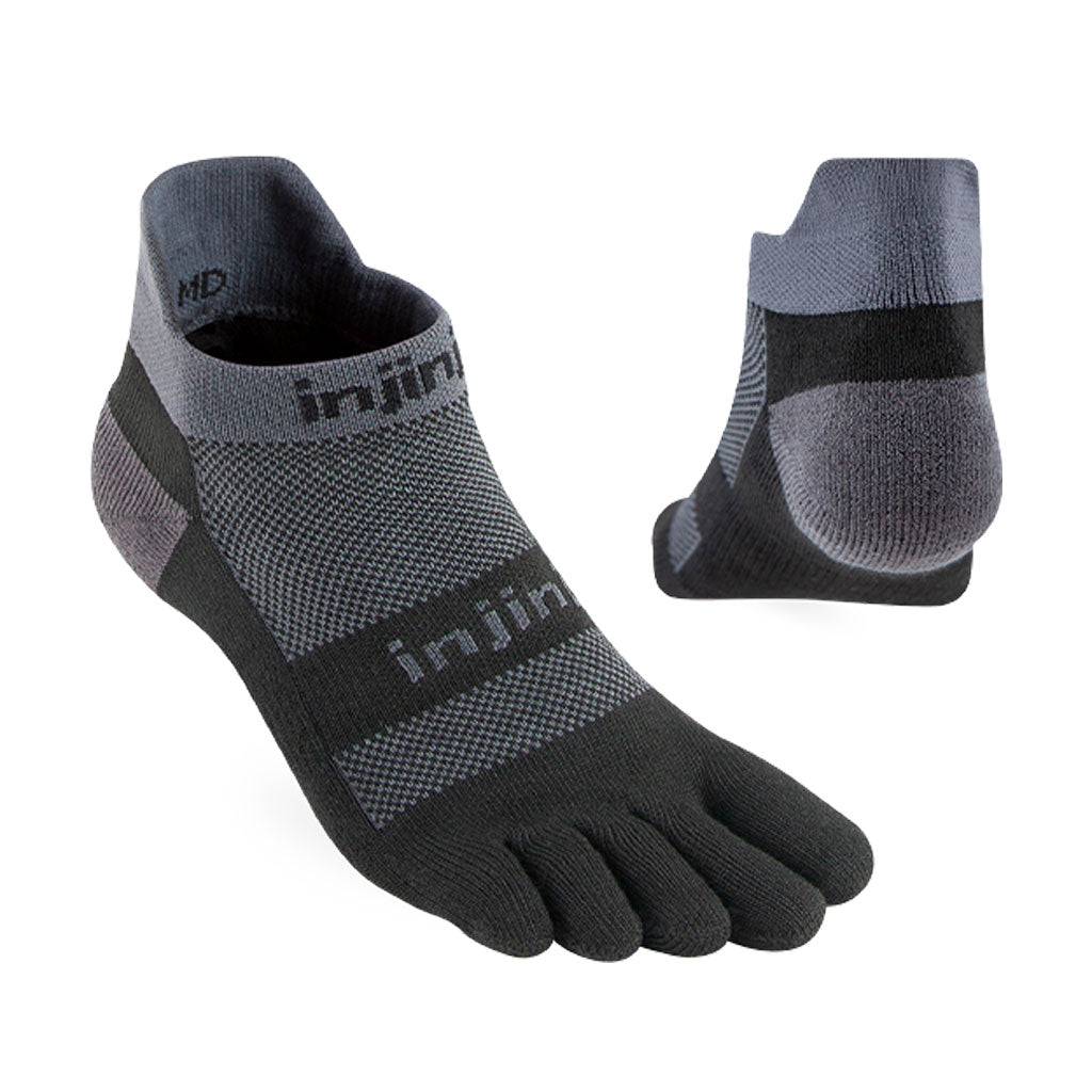 Injinji Run Midweight No-Show Socks | Black/Grey