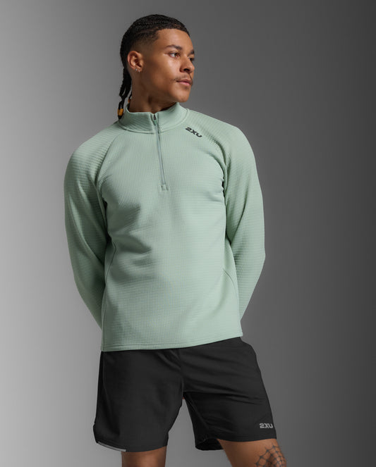 2XU Men's Ignition Hyper Haptic 1/4 Zip | Eucalyptus/Black | Final Sale