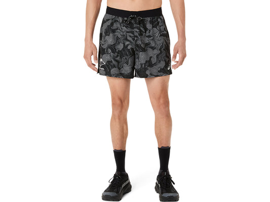 ASICS Men's FUJITRAIL All Over Print 5" Short | Performance Black/Carbon/Cream