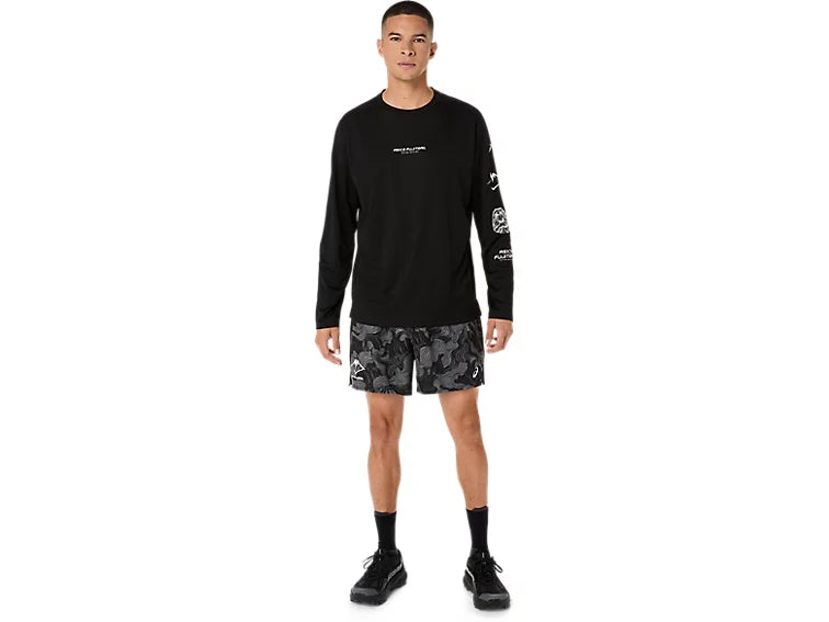 ASICS Men's FUJITRAIL All Over Print 5" Short | Performance Black/Carbon/Cream