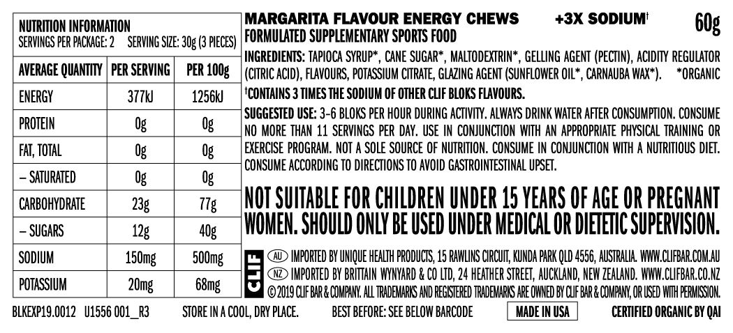 CLIF® BLOKS™ Energy Chews | Margarita + 3X Sodium