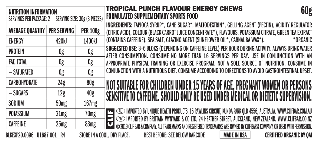 CLIF® BLOKS™ Energy Chews: Tropical Punch 25mg Caffeine