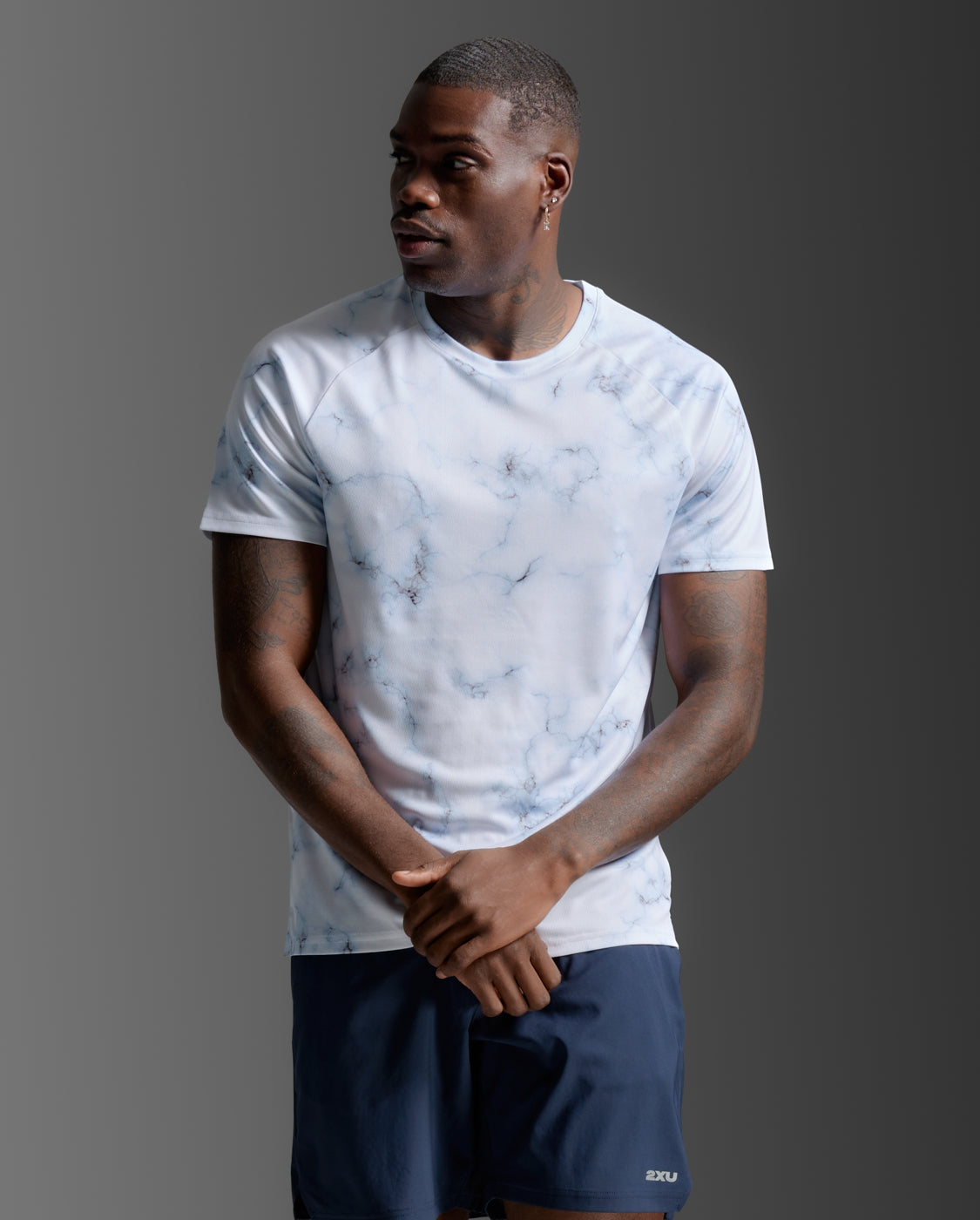 2XU Men's Aero Tee | Blue Marble/Black Reflective