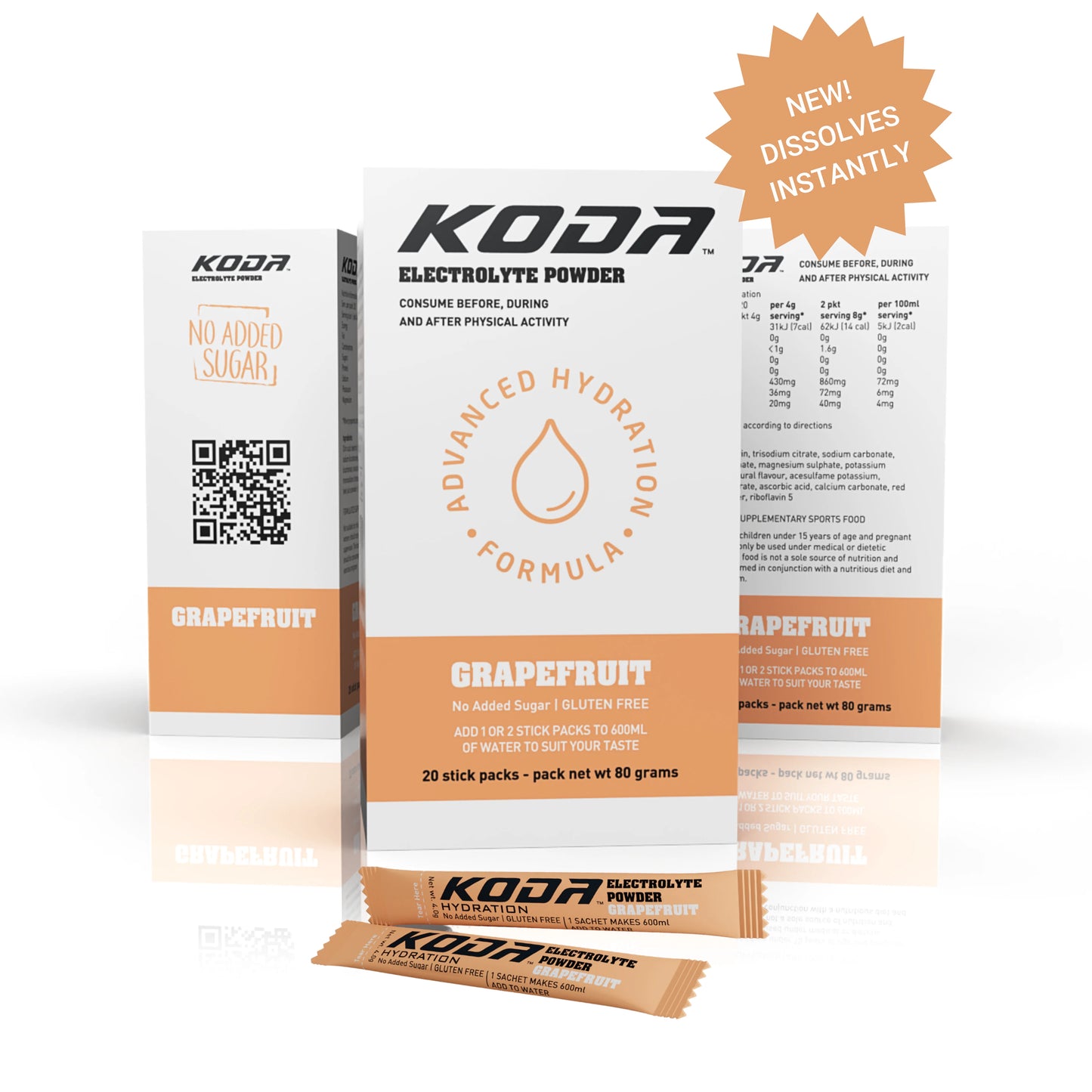 KODA Electrolyte Powder 20 Stick Pack | Grapefruit