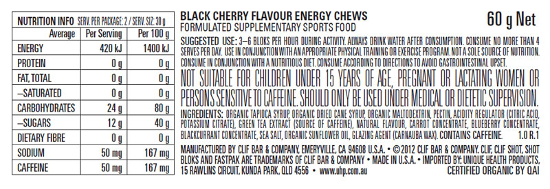 CLIF® BLOKS™ Energy Chews | Black Cherry 50mg Caffeine