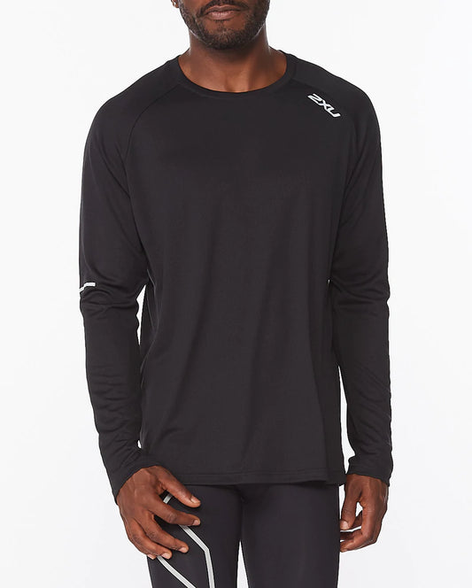 2XU Men's Aero Long Sleeve Shirt | Black/Silver Reflective