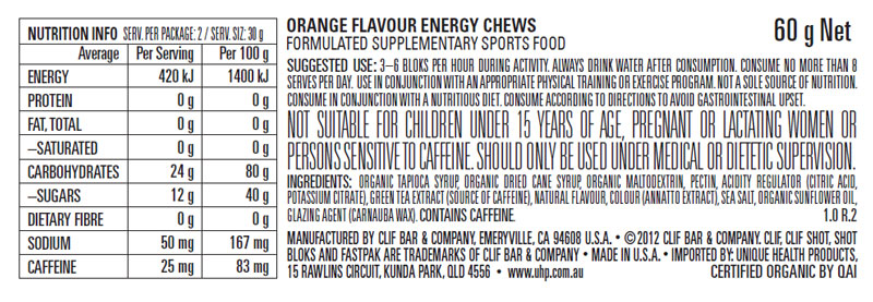 CLIF® BLOKS™ Energy Chews: Orange 25mg Caffeine