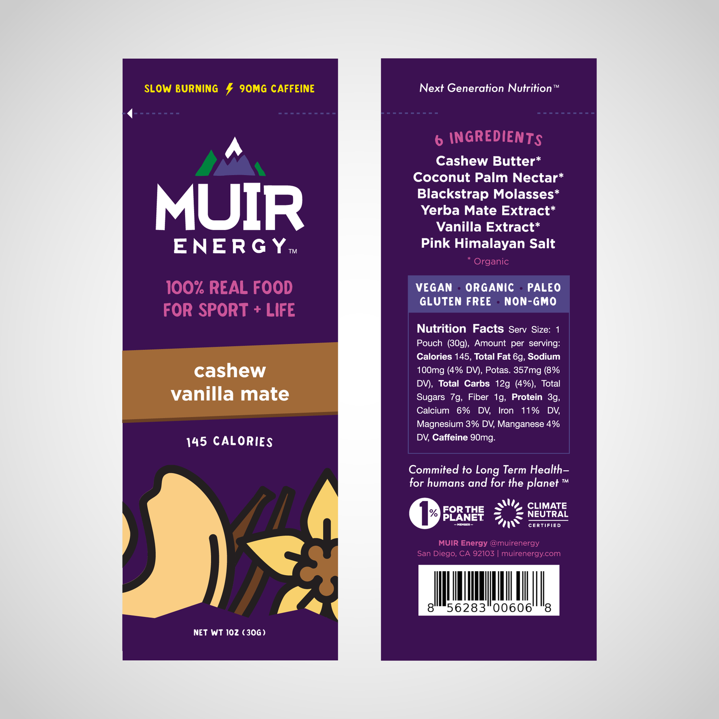 Muir Energy | Cashew Vanilla Mate (90mg Caffeine) Energy Gel | Slow Burning